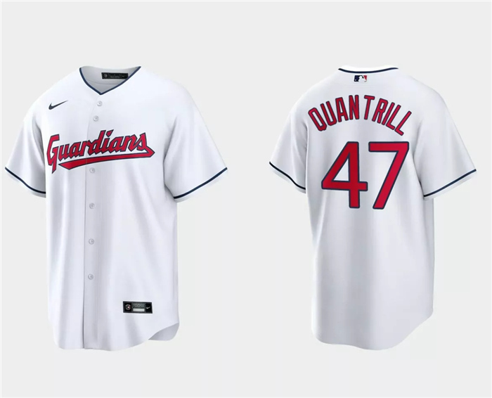 Men's Cleveland Guardians #47 Cal Quantrill White Cool Base Stitched Jersey